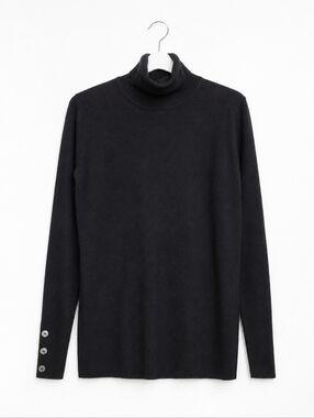 ​Le Château Black Turtleneck Sweater Silver Button Cuffs Chevron Ribbed